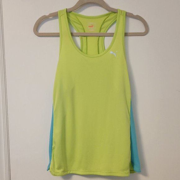 ❣️HP❣️Puma Sports Lifestyle lime green & turq cool cell logo tank top sz: M - Picture 2 of 6